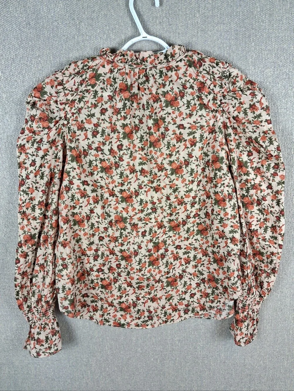 Free People Meant To Be Floral Ruffle Tie Neck Puff Sleeve Blouse Vintage Combo